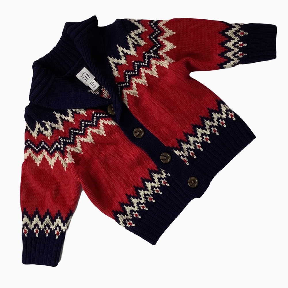 Baby Gap Red, Navy and White Cardigan Sweater Sz 6-12 mos